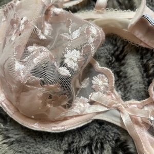 Pink Embroidered Lace Bra